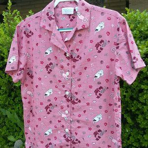 Allison Rhea Cats & Dogs Print Button Down Shirt  Size M